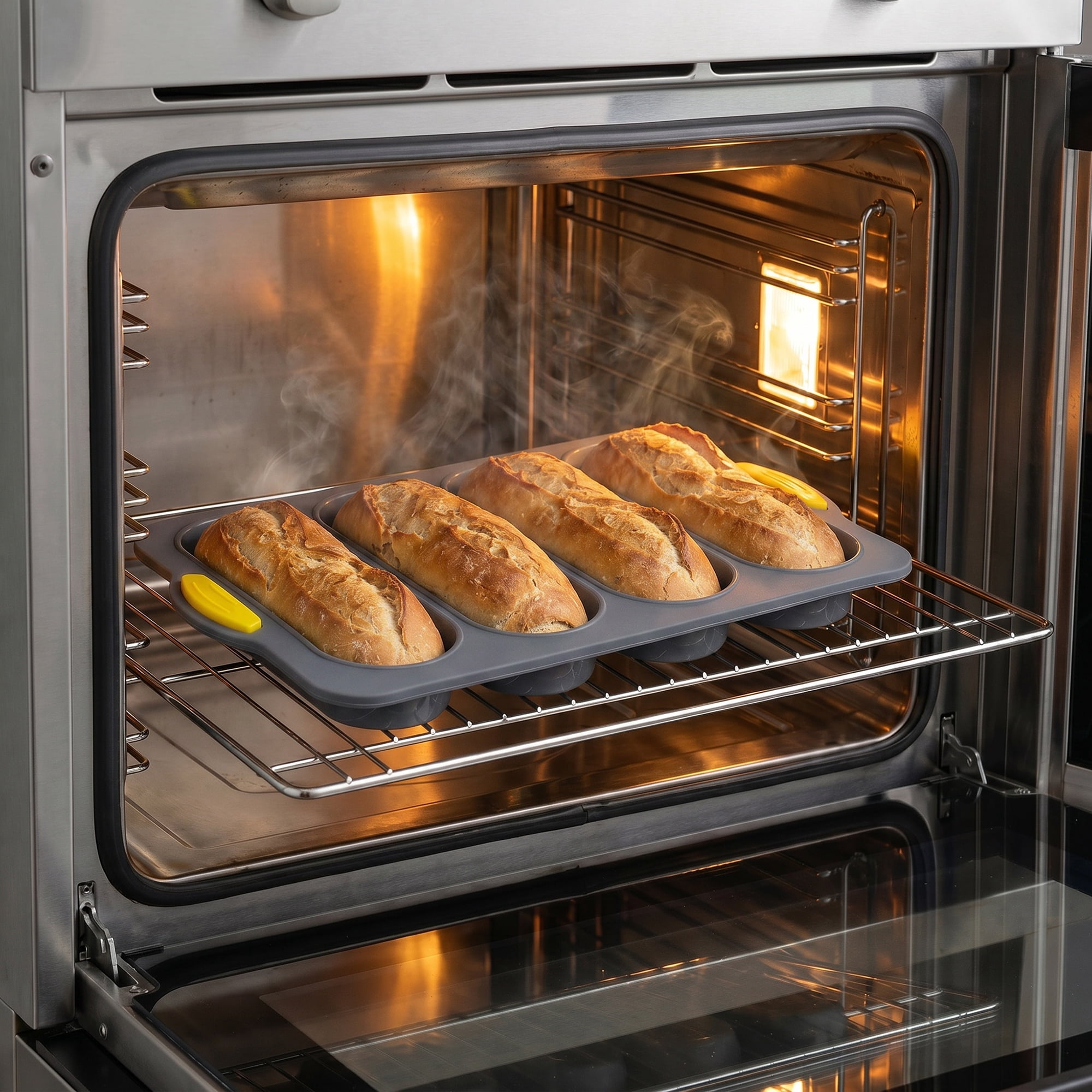 Unique Bargains Baking Pan 4-Loaf Speckled Nonstick Tray with Handles Gray 13.4"x9.4"x1"