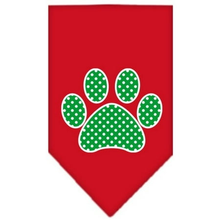 - Green Swiss Dot Paw Screen Print Bandana Red Small