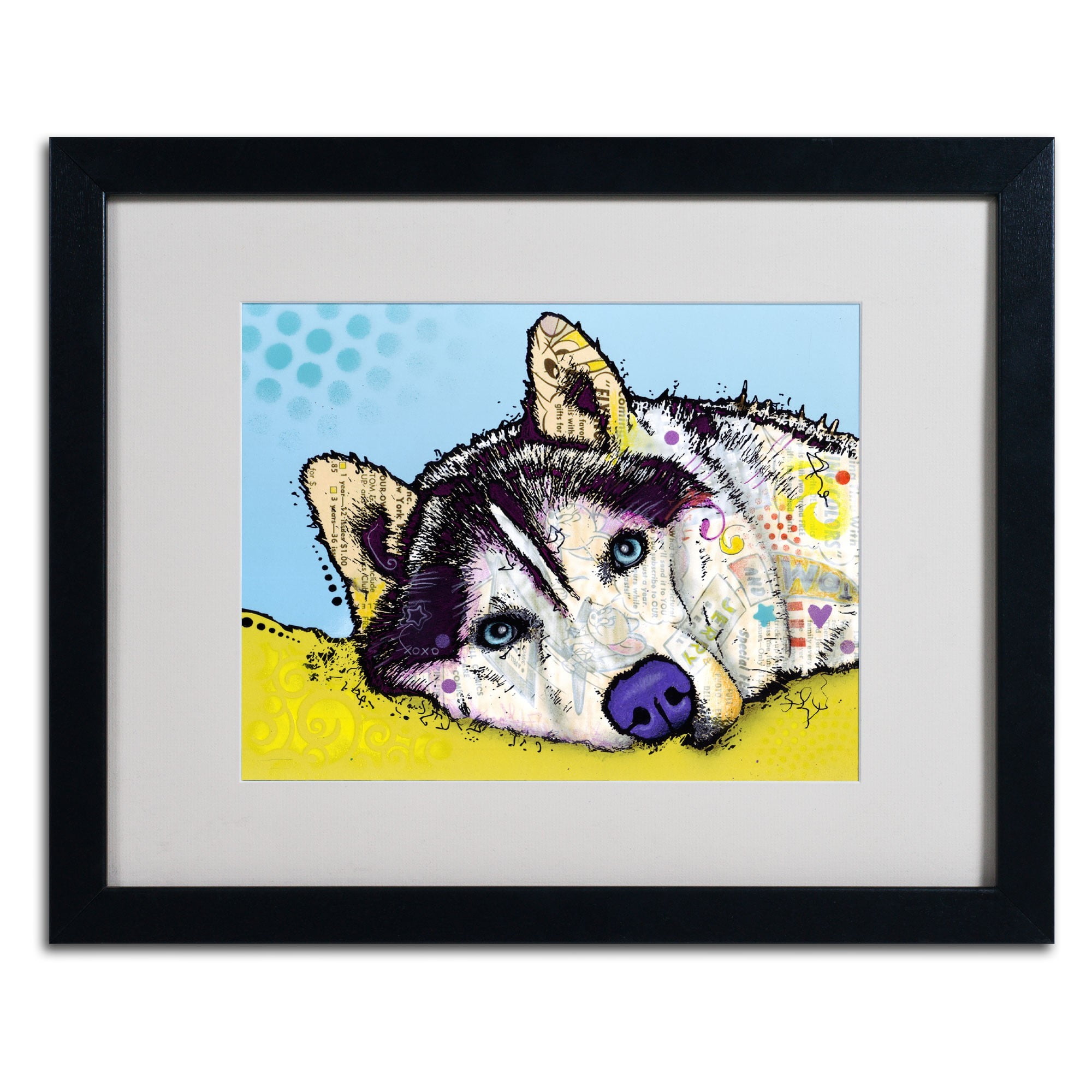 Matted art under acrylic in a black frame
