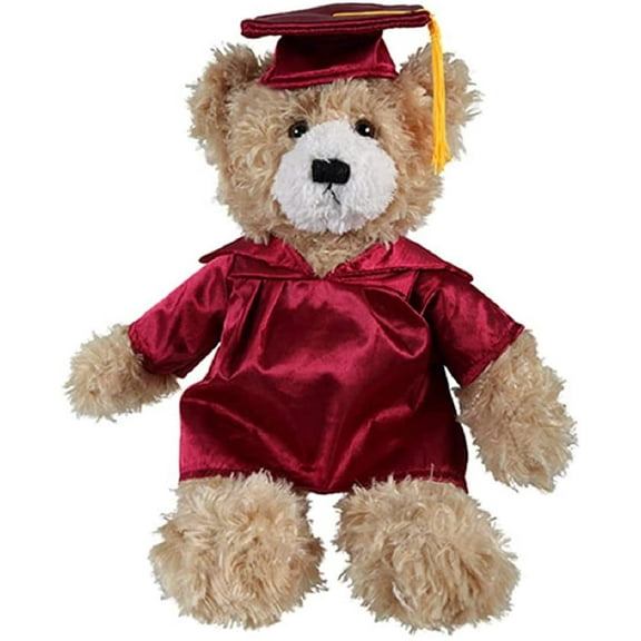 Made by Aliens Personalized Teddy Bear Stuffed Animal Plush Toy Perfect Gift for Graduation Class of 2024. (Beige Maroon Gown) 12-inches
