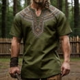 thumbnail image 2 of XIAONU Men's Tribal Print Notch Neck Short Sleeve Shirt Geometric Pattern Regular Fit Daily Casual Tunic Top, 2 of 4