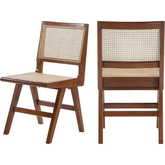 Maklaine 18.1" Mid-Century Solid Wood Dining Side Chair in Walnut (Set of 2)