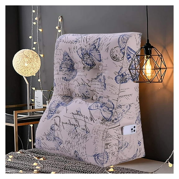 Ergonomic Reading Bed Rest Pillow Curved Shape Heightening Backrest Headboard for Sitting in Bed Positioning Wedge Back Support Reclining Pillow Decorative Pattern Sofa Pillows 24x10x24 in