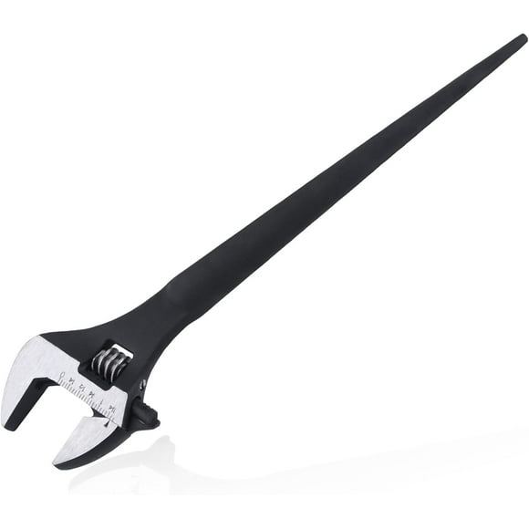 8-Inch Adjustable Spud Wrench Black Oxide Construction Wrench with SAE and Metric Scale Marked for Up to 30mm Nuts and Bolts, Alignment Holes and Tail Crowbar Features