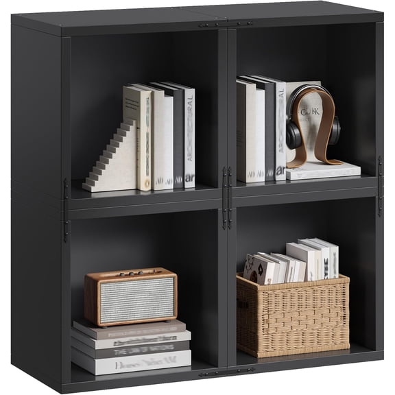 4 Cube Storage Organizer, DIY Book Shelf with Open Shelves, Stackable Cube Bookcase with Anti-Tip Design, Bedroom, Office, Dorm, Black