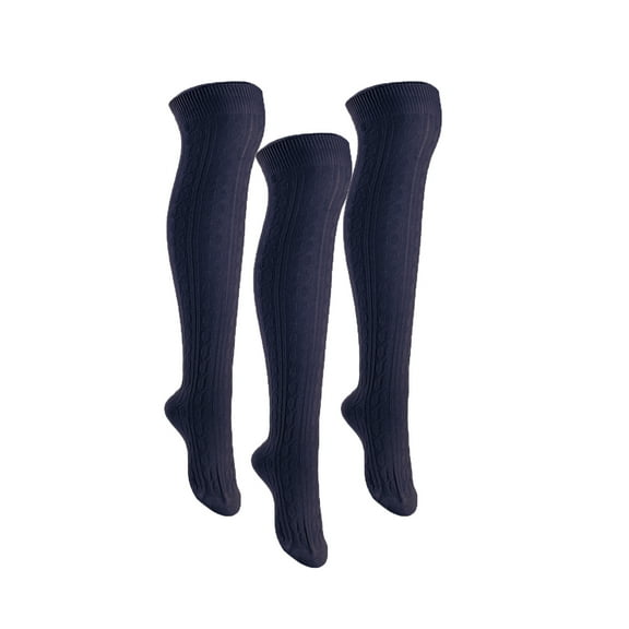 Lian LifeStyle Women's 3 Pairs Adorable Comfortable Soft Thigh High Over Knee High Cotton Socks Size 6-9 L1024(Navy)