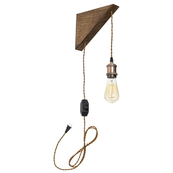 Kiven Wooden Wall Lamp with 15FT UL Plug in Cord and Dimmer Switch, Vintage Dimmable Corner Lamp, Adjustable Hanging Light for Kitchen Reading Makeup Bedside E26 Socket(Copper Red)