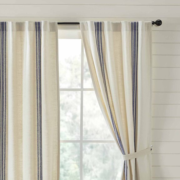 Piper Classics Market Place Blue Grain Sack Stripe 84" Curtain Panels, Set/2