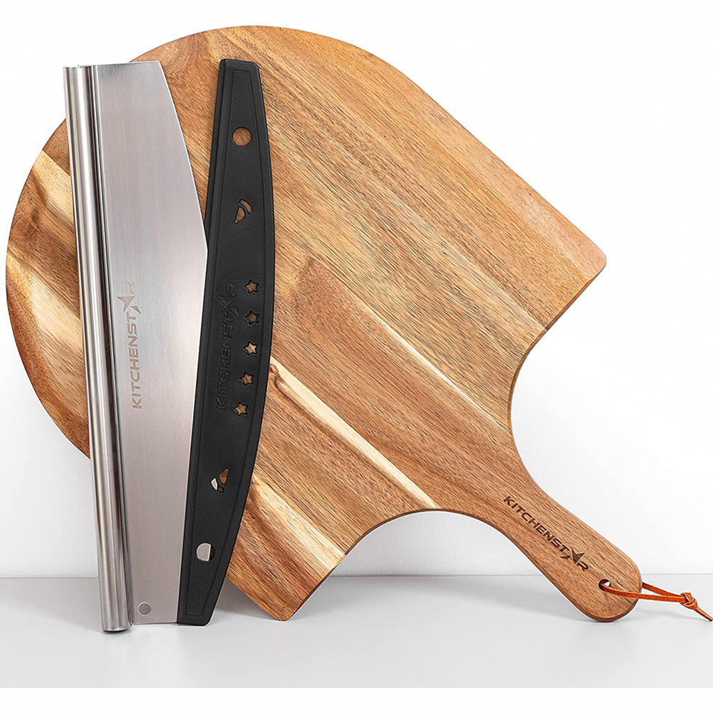 18" rocker pizza cutter + 16" acacia wood pizza peeler Pizza Making