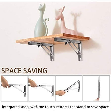 Folding Shelf Brackets 20 Inch, Heavy Duty Stainless Steel Collapsible L Angle Wall Mounted Brackets, DIY Shelves for Table Work Bench Max Load 400lb, Pack of 2 with Install Screws