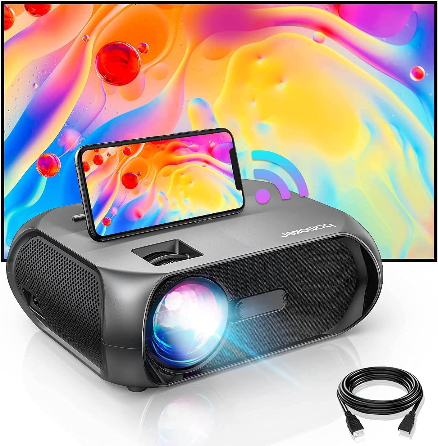 WiFi Mini Outdoor Projector, BOMAKER Portable Outdoor Movie Projector