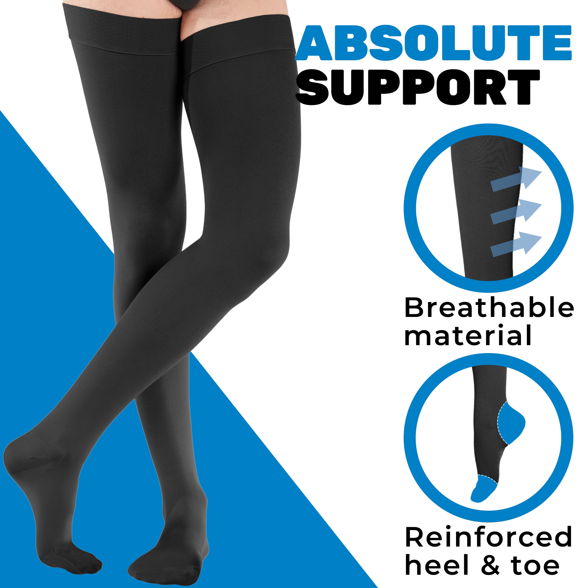 6XL Absolute Support - Thigh High compression Stockings Men 20-30mmHg for  circulation - Mens compression Socks 20-30mmHg - Plus Size Over Knee  compression Hose for circulation - grey, 6X-Lar 