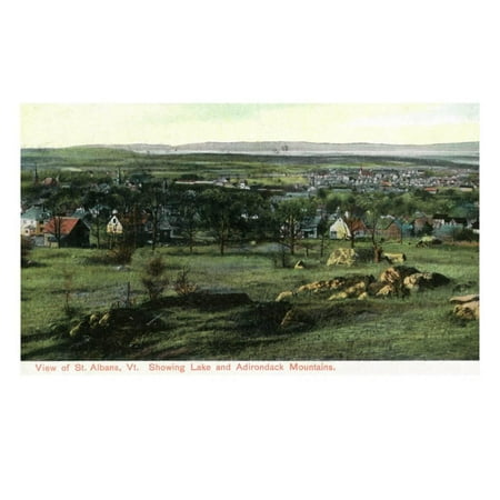 St. Albans, Vermont, View of Town, Lake, and Adirondack Mountains Print Wall Art By Lantern