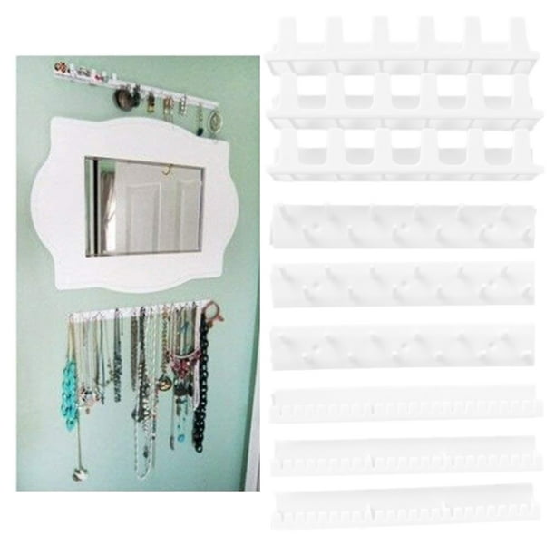 9pcs Hanging Jewelry Organizer Set Adhesive Wall Mounted Holder Plastic  Necklace Hanger Storage Accessories 