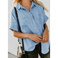 thumbnail image 5 of QWZNDZGR Womens Button Down Shirts V Neck Loose Casual Shirt, 5 of 7