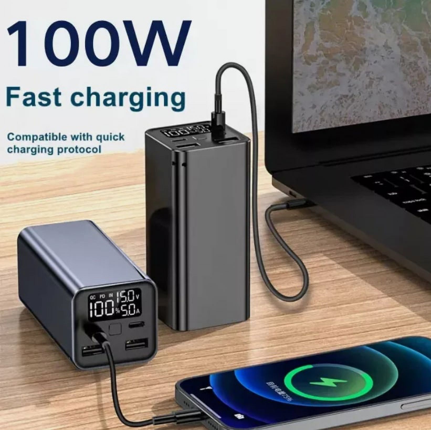 DOEL Power Bank,100W 20000Mah Portable Charger with PD Fast Charging 4-Output and digital display, Laptop Battery Pack for Macbook, iphone,ipad,Samsung,Steam Deck (Black)