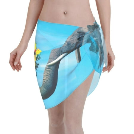 Qekee Elephant Trunk Couple Flowers Women s Short Sarongs Cover Ups Sheer Bikini Wraps for Swimwear