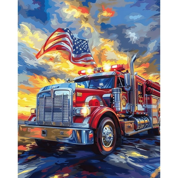 5D Diamond Painting Kits for Adults kids Beginners Paint By Diamond Set  Round Full Drill Craft Diamond Art Painting Art Craft Painting Kit-Colored American flag fire truck (7)