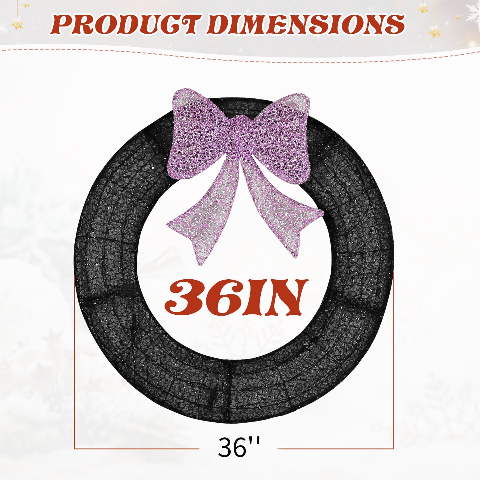 Astoutdoor Pre-Lit Outdoor Christmas Wreath with Purple Bow, Remote Control LED Lights with Timer, 36 in, for Front Door Gate Wall Indoor Outdoor Holiday Party