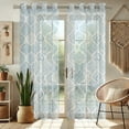 thumbnail image 2 of Vargottam Block Print Sheer Curtains for Short Windows Set of 2 Panels, 63" Length, Grommet Top, Printed Georgette, Light Filtering Drapes for Kitchen or Bedroom, 2 of 9