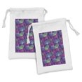 thumbnail image 1 of Botany Fabric Pouch Set of 2, Tropical Ginkgo Leaves Motif in Digital Colorful Toned Herbs Graphic, Drawstring Bag for Toiletries Masks and Favors, 9" x 6", Purple Magenta and Green, by Ambesonne, 1 of 2