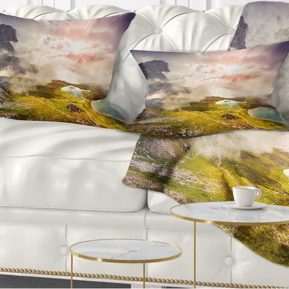 Designart Sunrise on the Lakes Del Piani - Landscape Printed Throw Pillow - 12x20