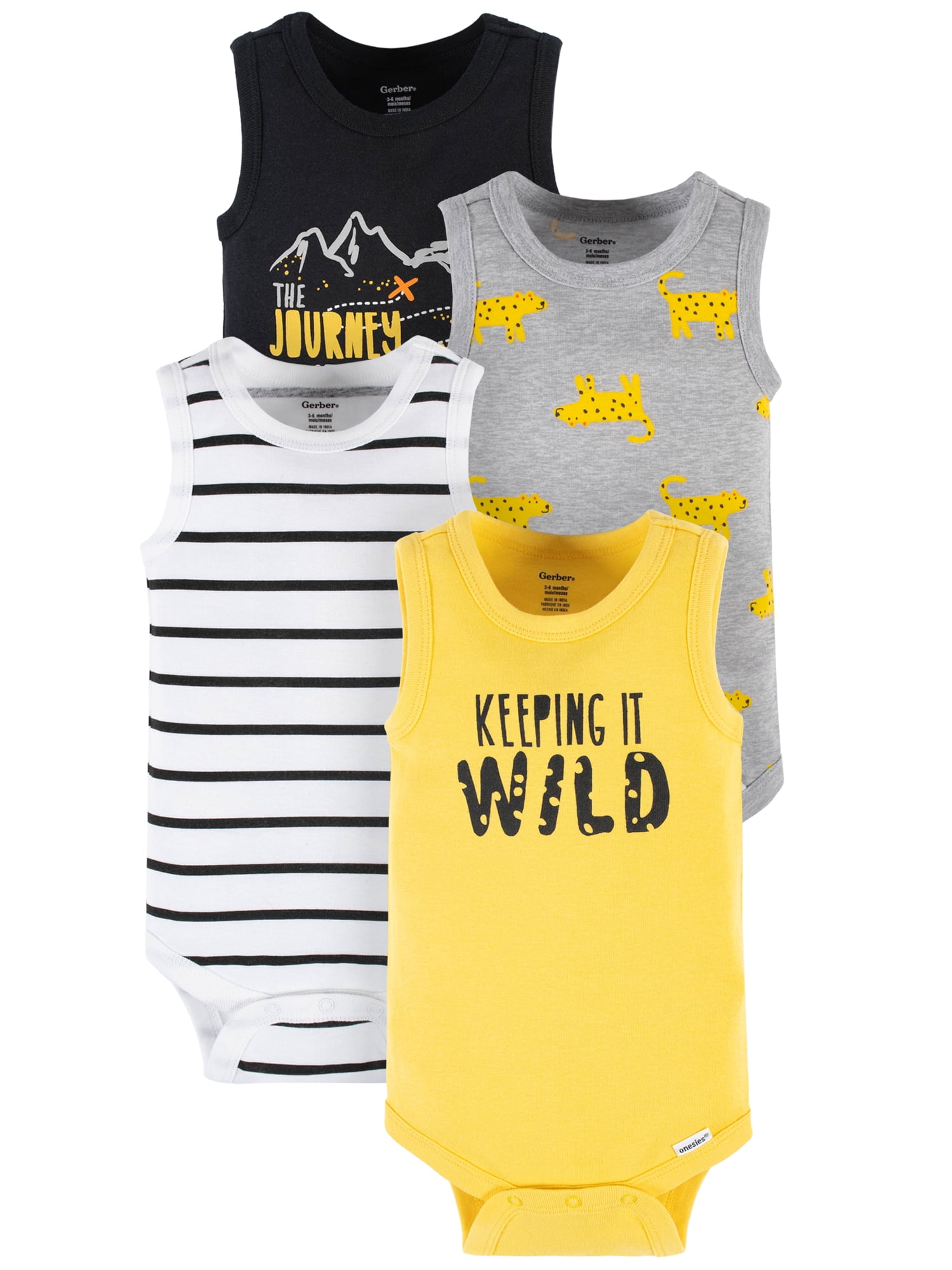 Gerber Baby Boy Tank Onesies Bodysuits, 4Piece, (Newborn 24 Months