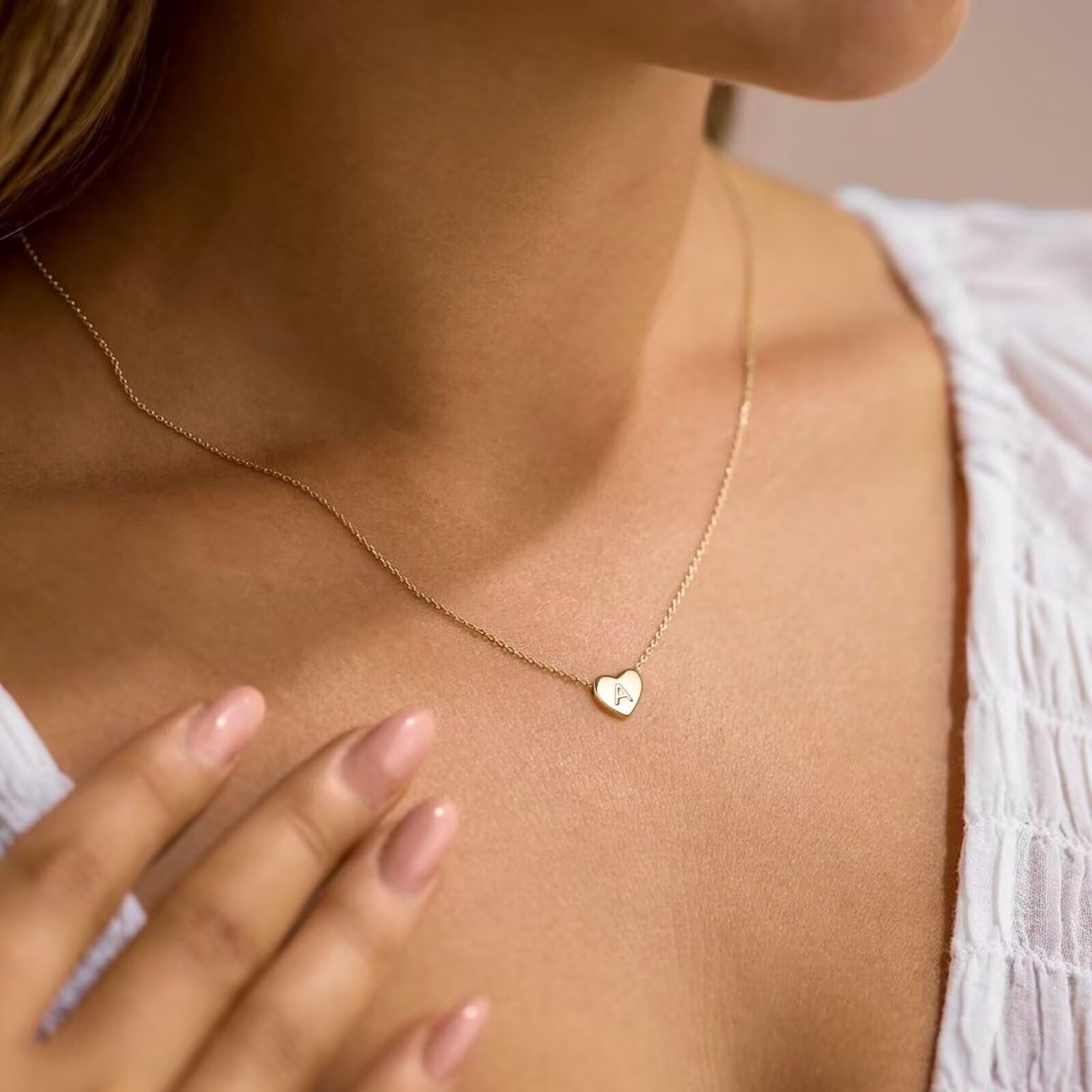 Turandoss 14K Gold Plated Charm Tiny Heart Initial Pendant Necklace for Women Jewelry Personalized Birthday Teacher Appreciation Mothers Day Graduation Gifts for Her Mom Kids Teen Girls Wife Ideas