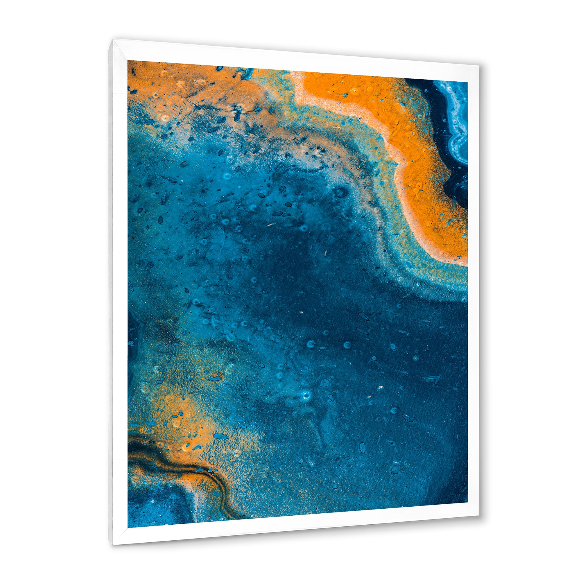 Designart 'Abstract Marble Composition In Orange and Blue V' Modern Framed Art Print