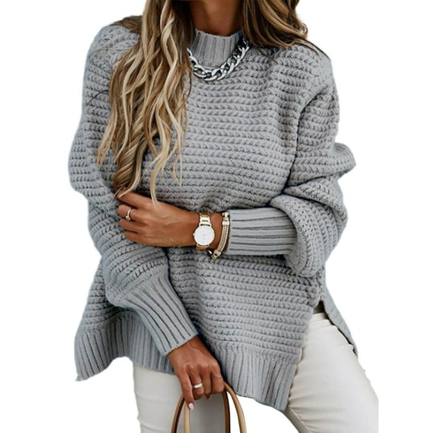 Sexy Dance Women Color sólido Jumper Tops Prendas de punto Loungewear Pullover Espesar Suelto Chic Suéteres de punto Caqui S