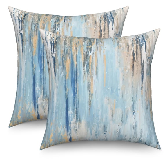 Farmhouse Wooden Pillow Covers 18x18 Inch Set of 2,Rustic Blue Brown Outdoor Decor Throw Pillows Case for Home Sofa Bed Couch