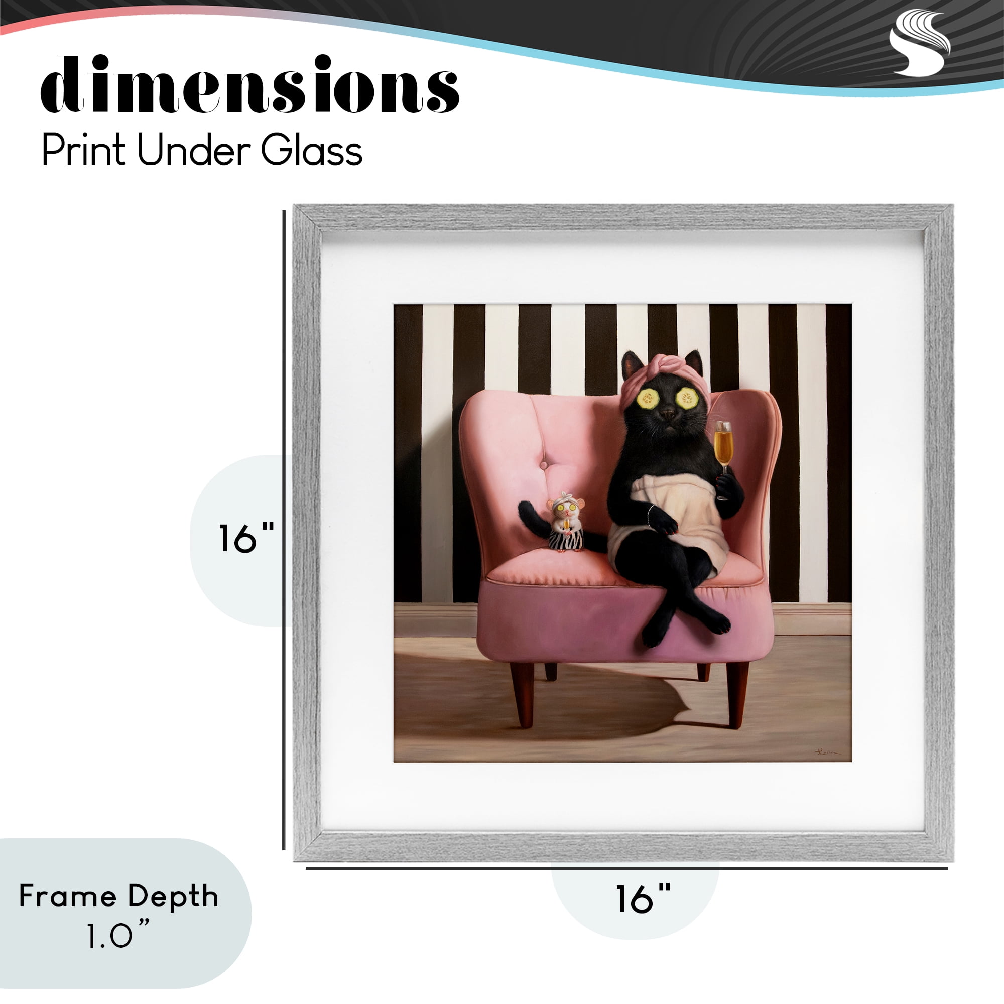 Stupell Industries Pamper Party Cat Gray Framed Print Under Glass, design by Lucia Heffernan