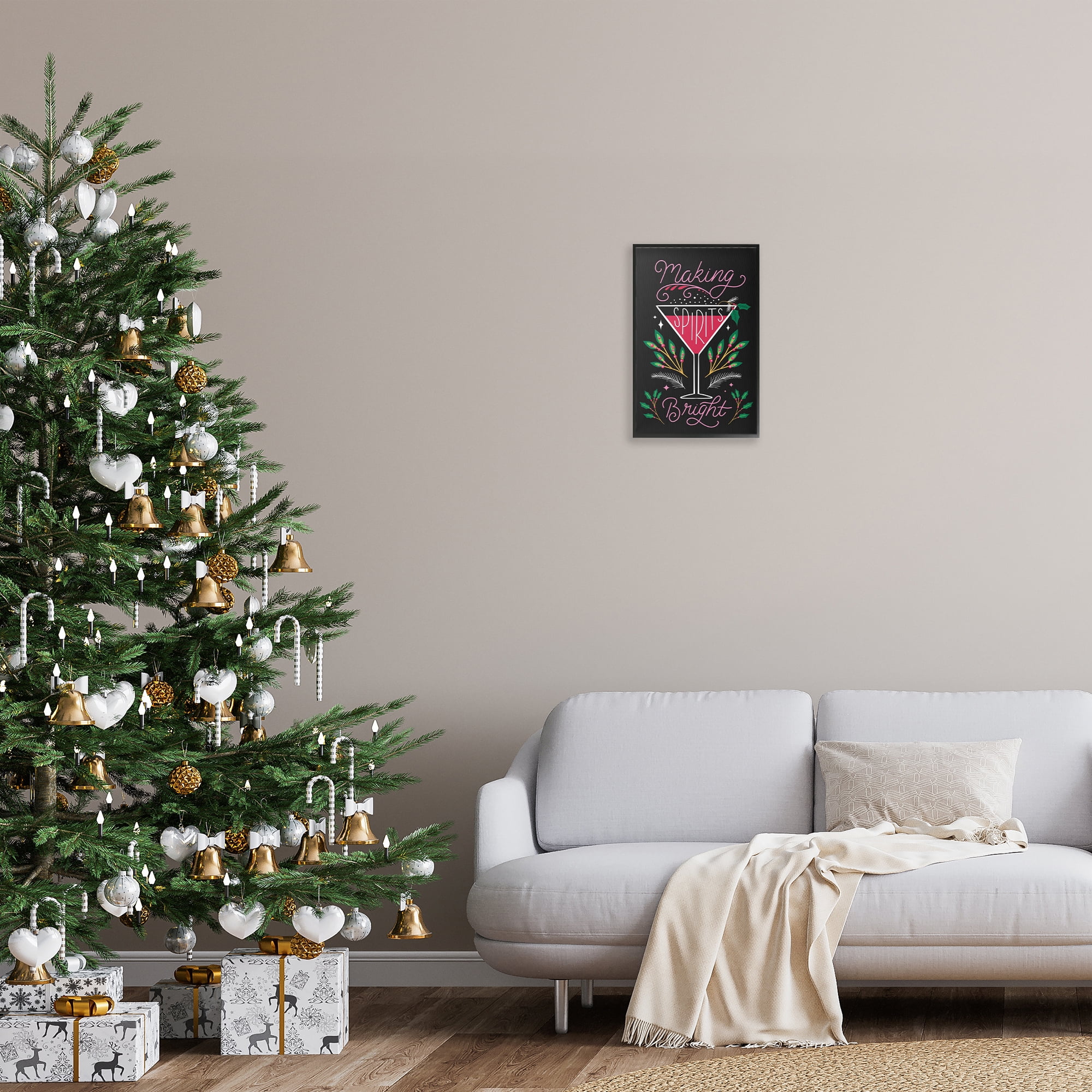 Stupell Industries Making Spirits Bright Martini Holiday Painting Black Framed Art Prints Wall Art, 12 x 18