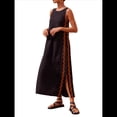 thumbnail image 2 of Vestido Informal de Mujer, Sin Mangas, Cuello Redondo, Color Liso, con Costuras de Encaje y Abertura, Medio. Negro XL, 2 of 8