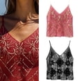 thumbnail image 2 of Sequined Sheer Loose Crop Tanks Top for Women Beadwork Mesh Loose Shirt Spaghetti Straps V Neck Camisole Vest Party Wear, 2 of 8