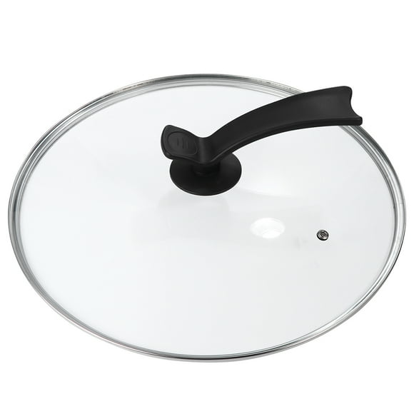 EeaseMX Tapa de olla redonda universal con asa de apoyo, tapa de repuesto de vidrio templado transparente para ollas, con borde de acero inoxidable y asa negra (30 cm)