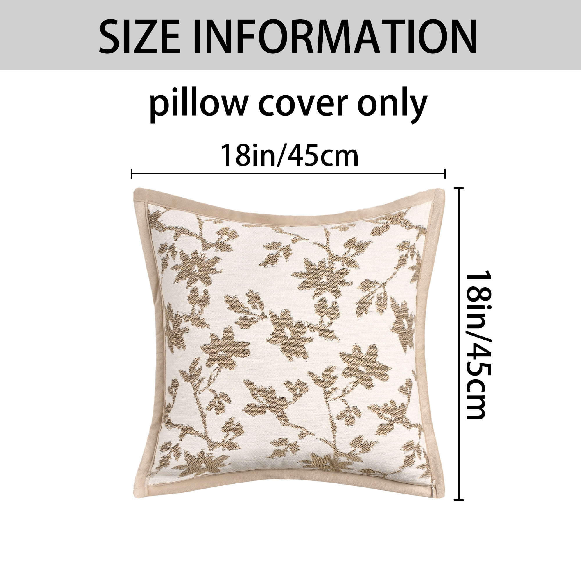 Unique Bargains Set of 2 Chenille Leaves Jacquard Throw Pillow Covers Light Brown