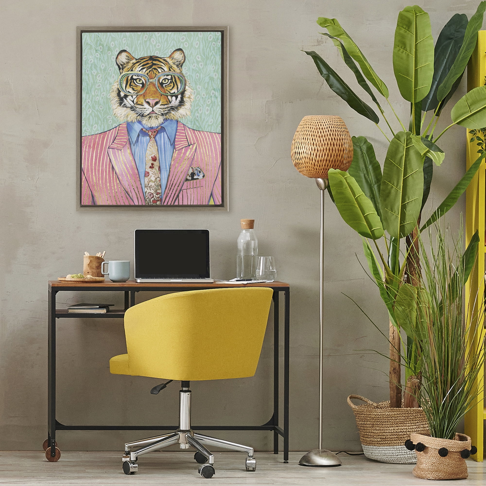 Stupell Industries Sharp Tiger Outfit Brown Framed Floater Canvas Wall Art, design by Svetlana Aleynikova