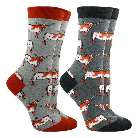 Longhorn Steer Socks 2-Pack (Texas Orange/Gray Heather, Medium)