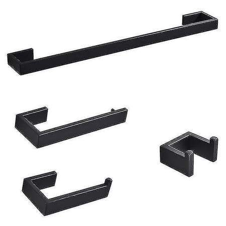 4-Piece Black Bathroom Hardware Set - 18" Towel Bar, Toilet Paper Holder & 2 Hooks | SUS304 Stainless Steel