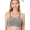 thumbnail image 1 of Zenana Women's & Plus Front V-Lattice Bralette Sports Bra with Adjustable Straps and Removable Bra Pads, 1 of 3