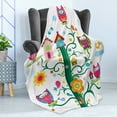 thumbnail image 4 of Owl Soft Flannel Fleece Throw Blanket, Owls in the Tree with Crazy Eyes Mosaic Dots Magic in the Air Nocturnal Wise Mascot, Cozy Plush for Indoor and Outdoor Use, 50" x 70", Multicolor, by Ambesonne, 4 of 5