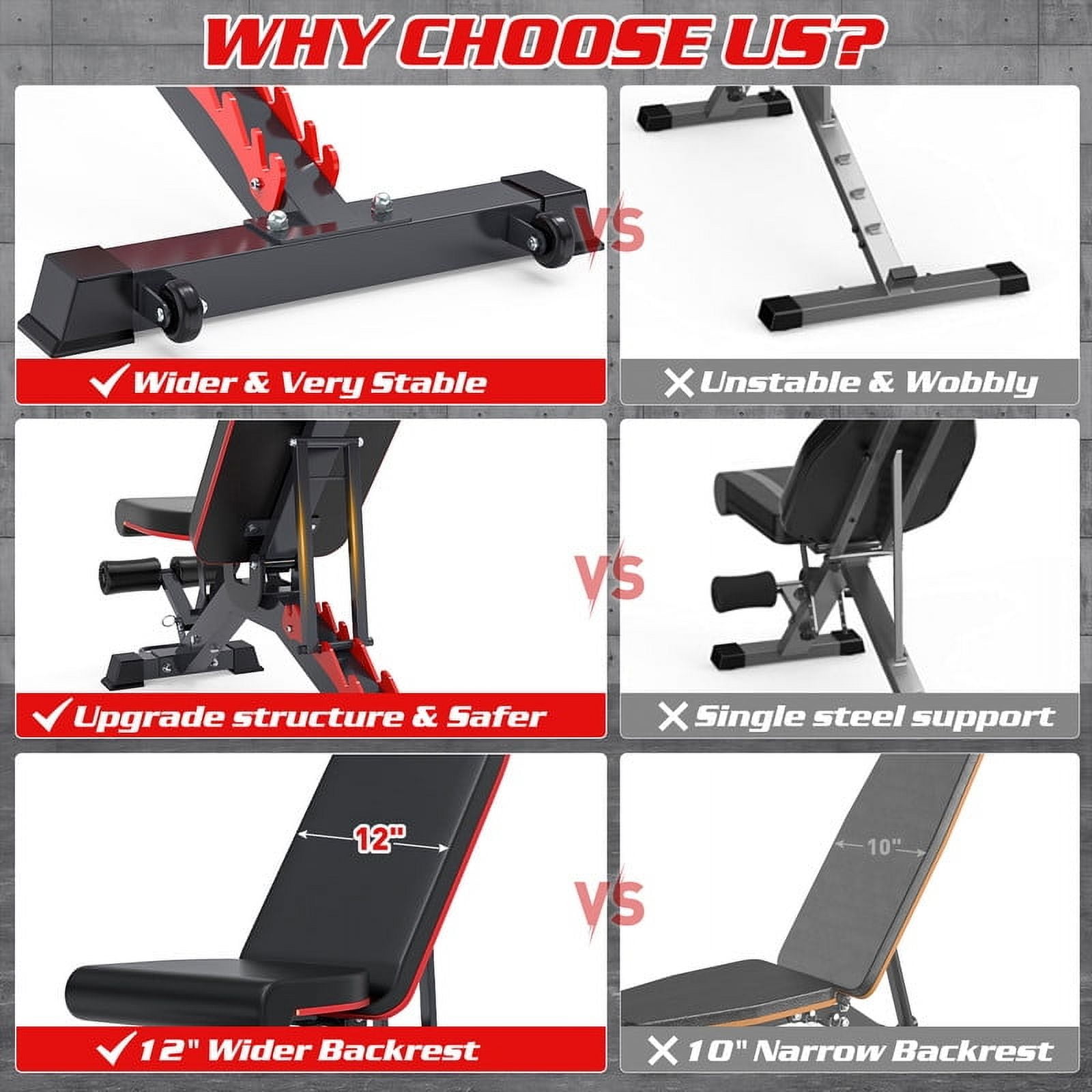 Adjustable Weight Bench 1200LBs Capacity Full Body Workout Multi-Purpose Foldable Incline Decline Workout Bench for Home Gym