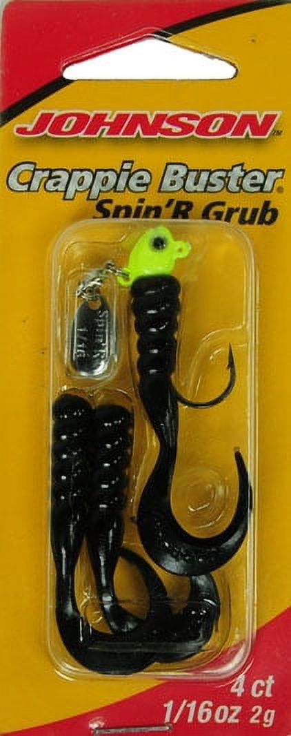 (3 pack) Johnson Crappie Buster Spin'R Grub Fishing Lure, Chartreuse/Black, 2 in