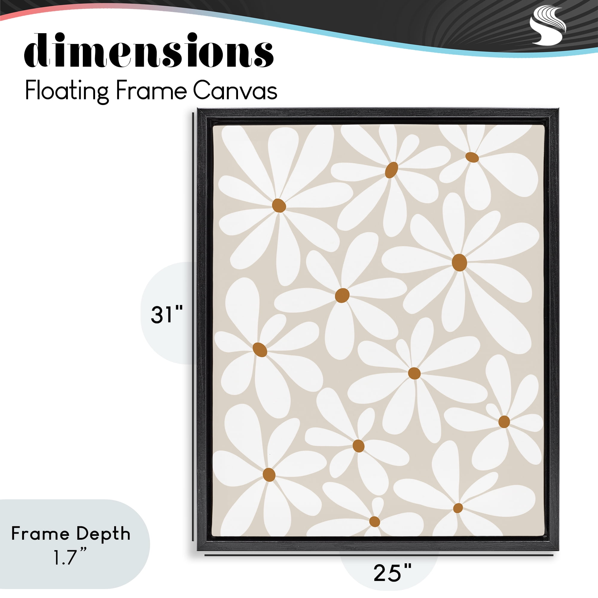 Stupell Industries Beige & White Daisies Black Framed Floater Canvas Wall Art, design by Susan Ball
