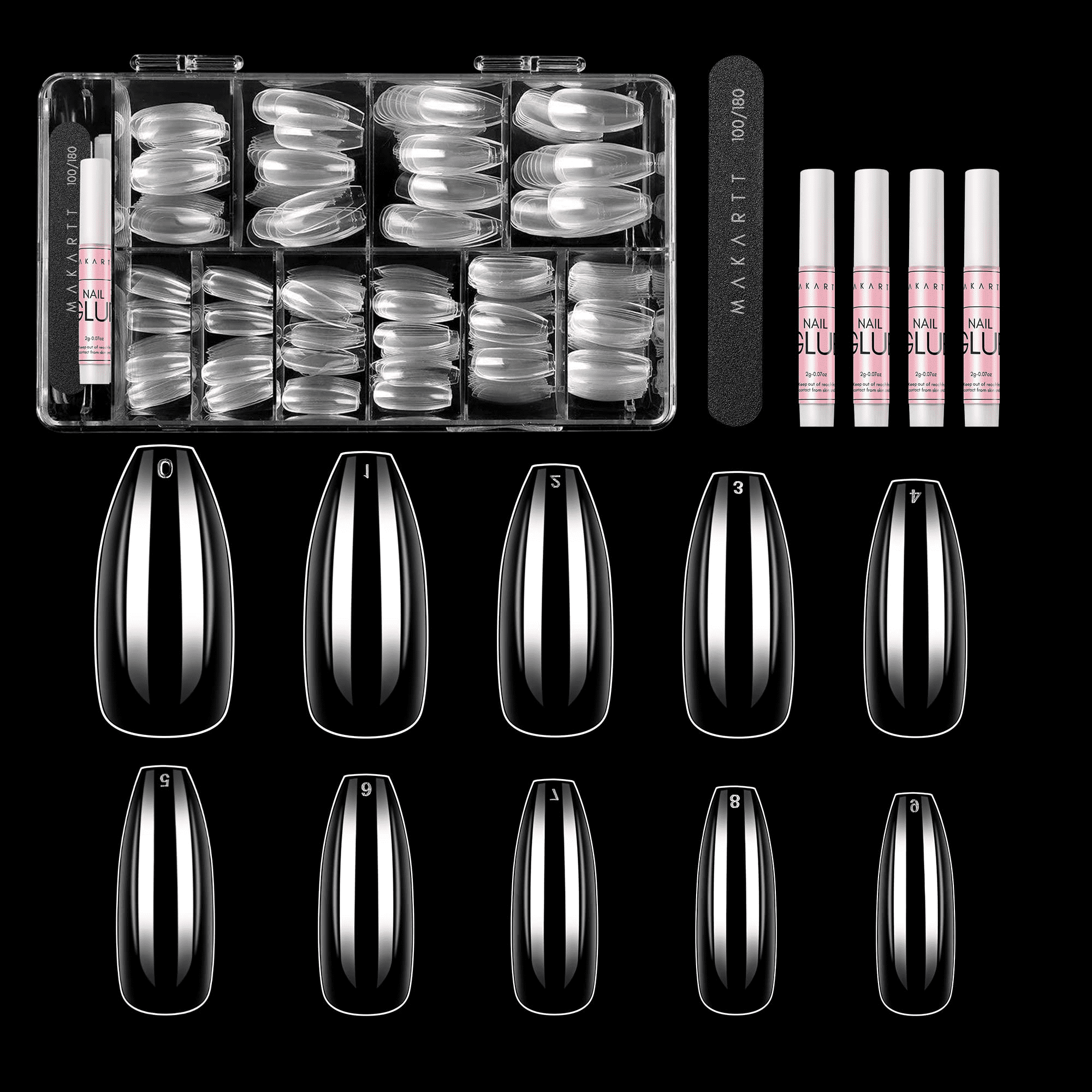Makartt Press On Nails Kit with 500pcs Coffin False Nail Tips Clear Fake Full Cover Nail Glues Nail File with Case False Nail Set Acrylic Nail Kit - Makartt Press On Nails Kit with 500pcs Coffin False Nail Tips Clear Fake Full Cover Nail Glues Nail File with Case False Nail Set Acrylic Nail Kit -