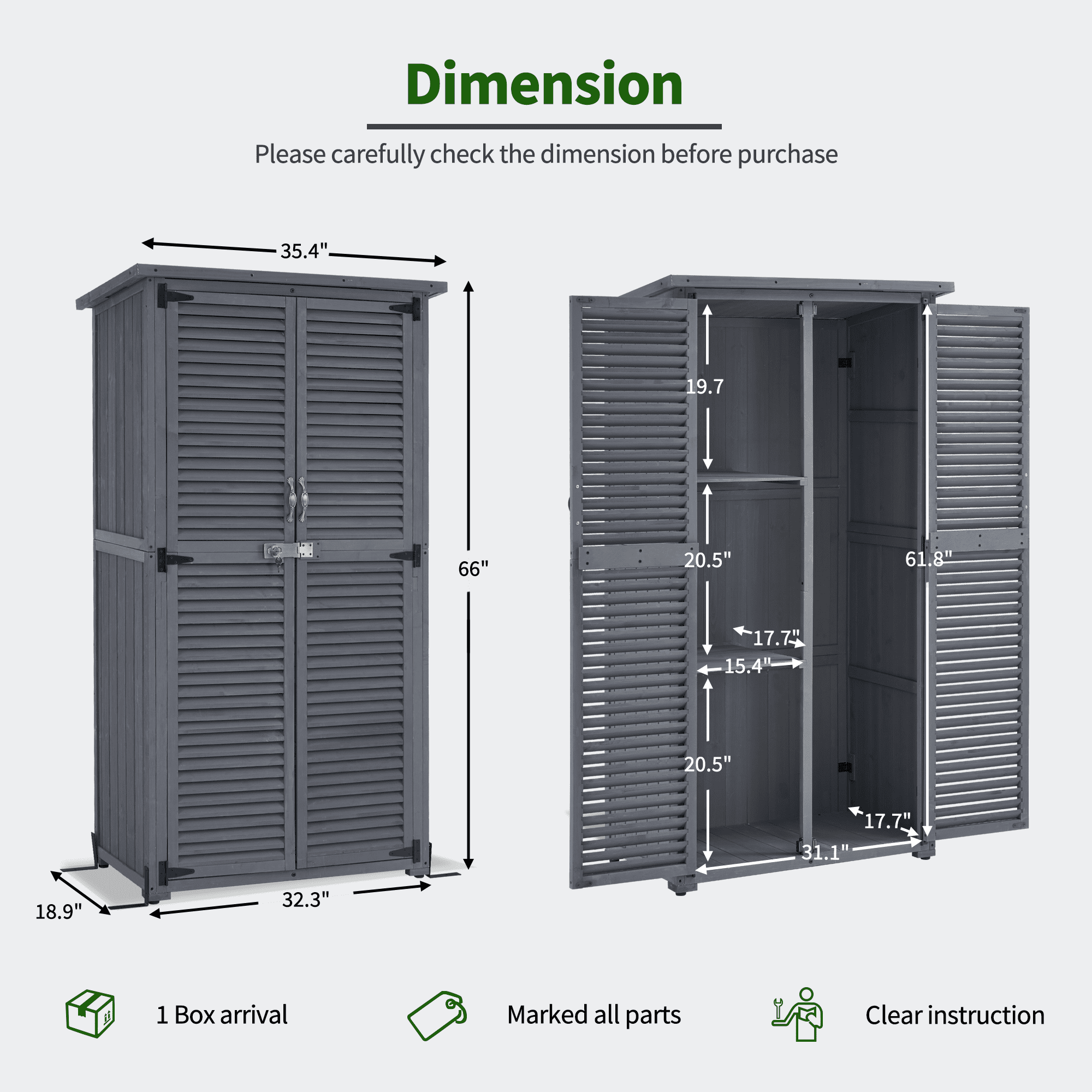 MCombo Outdoor Wooden Storage Cabinet, Garden Tool Shed w/ Latch, Outside Tools Wood Cabinet Double Doors