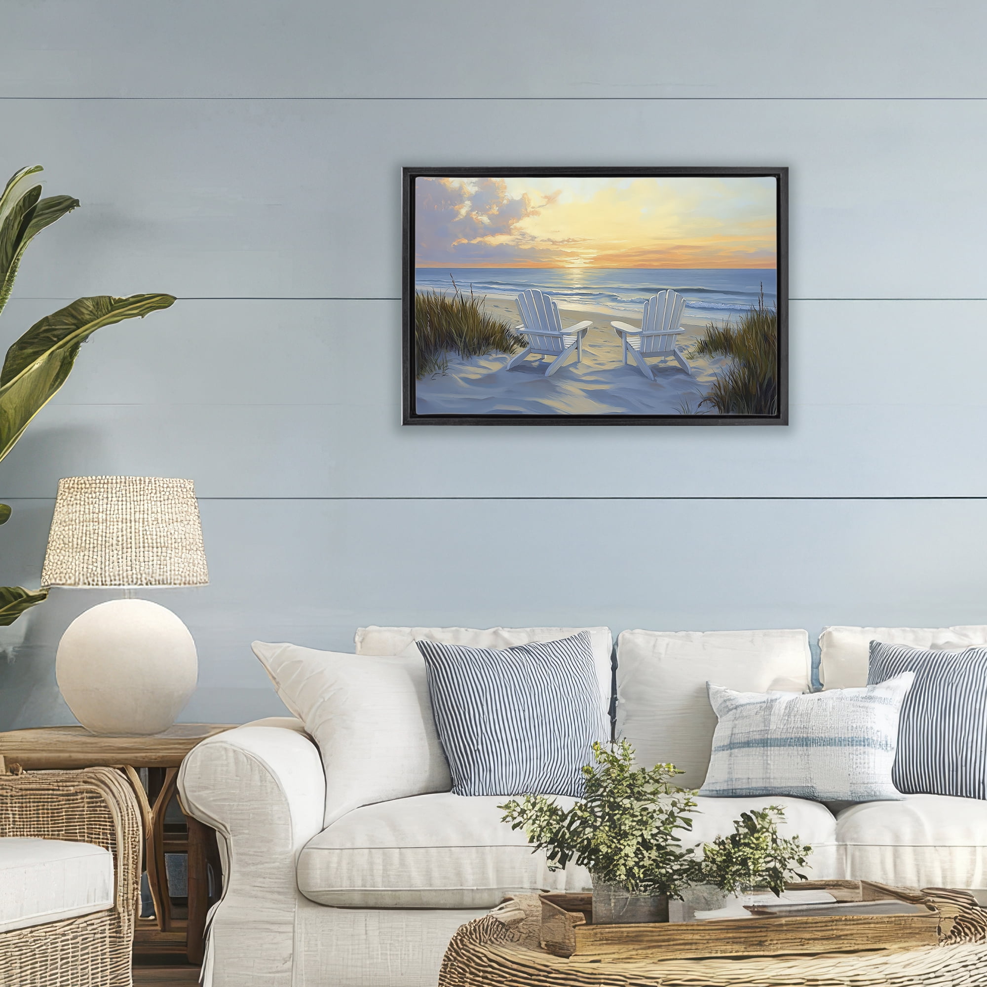 Stupell Industries Calm Beach Sunset Overlook Black Framed Floater Canvas Wall Art, design by Petal Prints Design