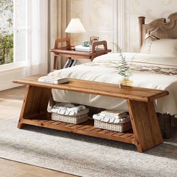 Finmind 63" Solid Wood Entryway Bench, Narrow Skinny Shoe Bench Seat for Entry, Brown