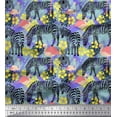 thumbnail image 1 of Soimoi Purple polyester Crepe Fabric Monstera Leaves,Flamingo & Wild Animal Print Fabric by Yard 42 Inch Wide, 1 of 1